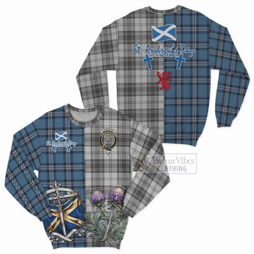 Glendinning Tartan Sweatshirt Happy St. Andrew's Day Half Tartan Style Unisex - Tartan Vibes Clothing
