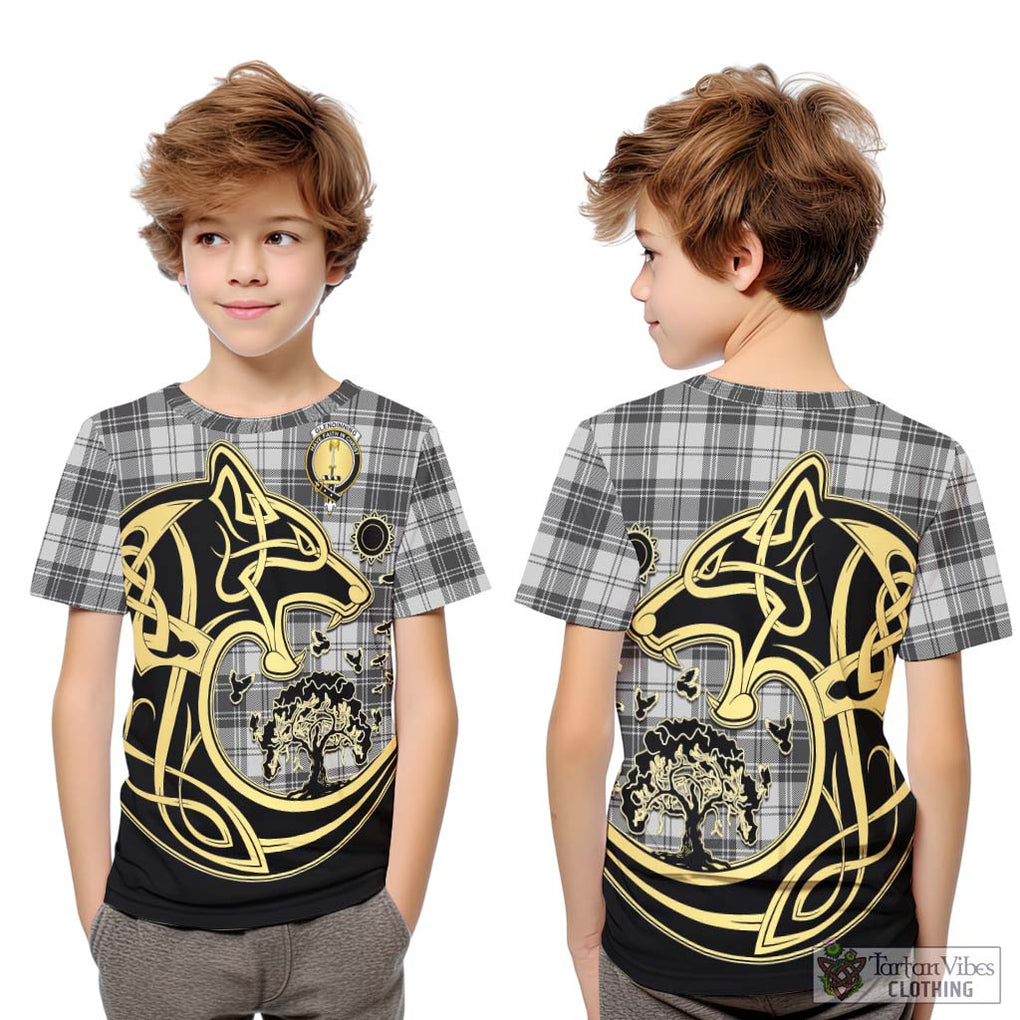 Glendinning Tartan Kid T-Shirt with Family Crest Celtic Wolf Style Youth XL Size14 - Tartan Vibes Clothing