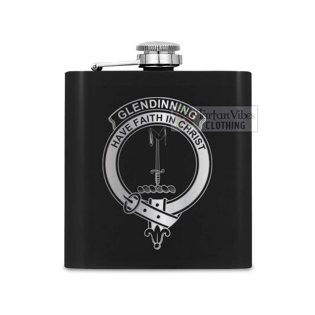 Glendinning Crest Hip Flask Set 7oz Black Stainless Steel with A Gift Box One Size 7oz - 2D-tartanvibesclothing