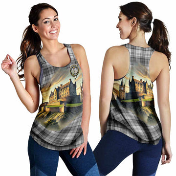 Glendinning Tartan Family Crest Women's Racerback Tanks with Scottish Ancient Castle Style 4XL - Tartan Vibes Clothing