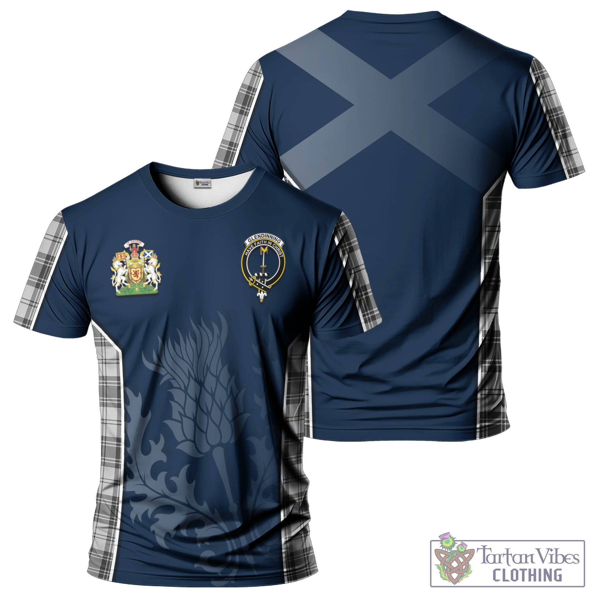 Glendinning Tartan T-Shirt with Family Crest and Scottish Thistle Vibes Sport Style Kid's Shirt - Tartan Vibes Clothing