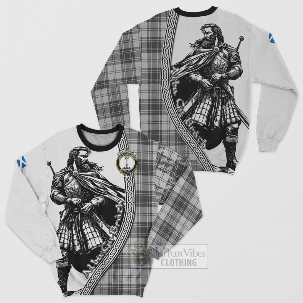 Glendinning Tartan Clan Crest Sweatshirt with Highlander Warrior Celtic Style Unisex - Tartan Vibes Clothing