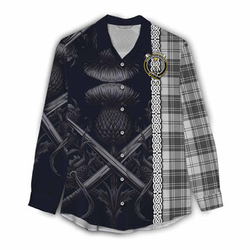 Glendinning Tartan Women's Casual Shirt with Family Crest Cross Sword Thistle Celtic Vibes Female - Tartan Vibes Clothing