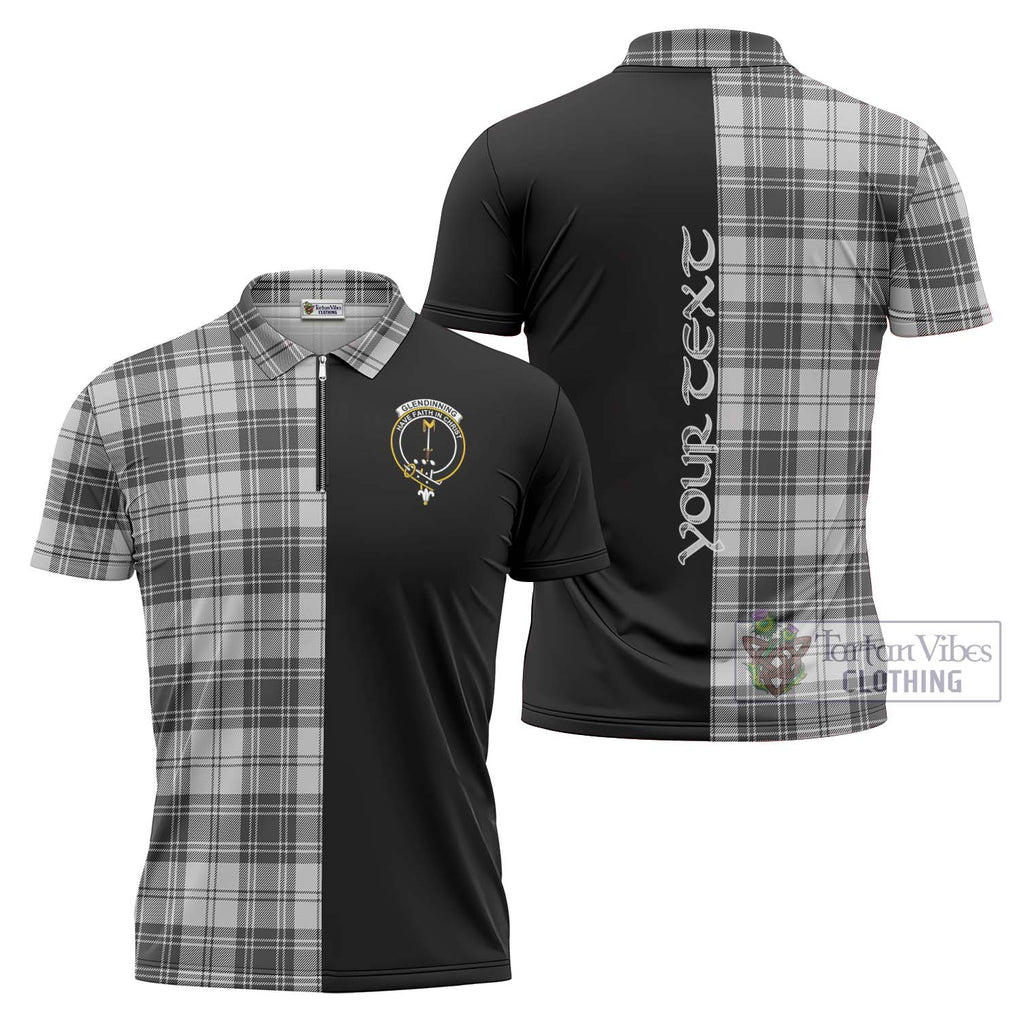 Glendinning Tartan Zipper Polo Shirt with Family Crest and Half Of Me Style Unisex - Tartanvibesclothing Shop