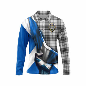 Tartan Vibes Clothing Glendinning Tartan Long Sleeve Polo Shirt with Family Crest Scotland Patriotic Style