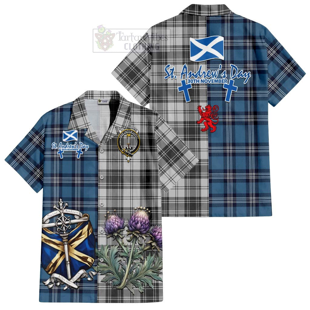 Glendinning Tartan Hawaiian Shirt Happy St. Andrew's Day Half Tartan Style Kid - Tartan Vibes Clothing