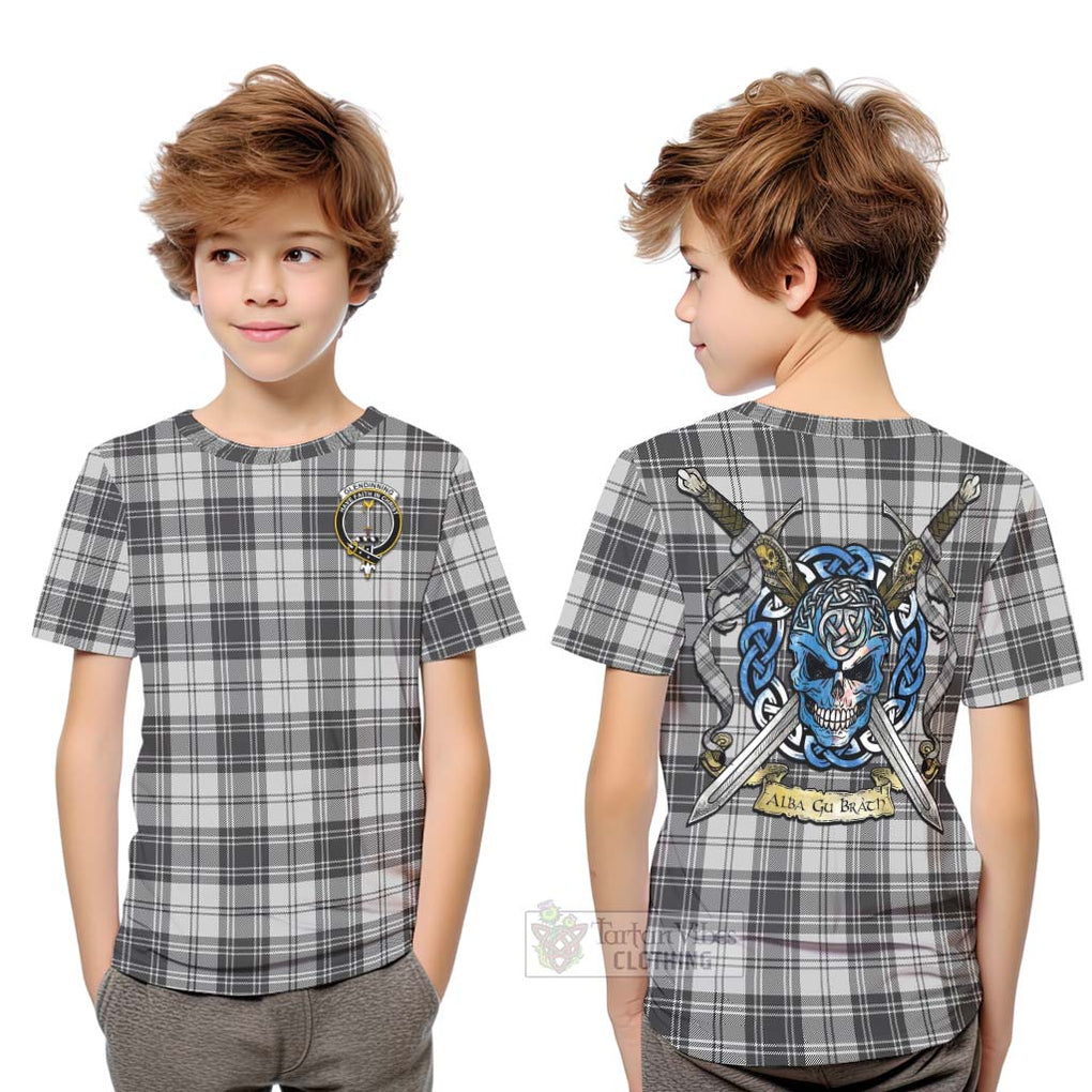 Glendinning Tartan Kid T-Shirt with Family Crest Celtic Skull Style Youth XL Size14 - Tartan Vibes Clothing