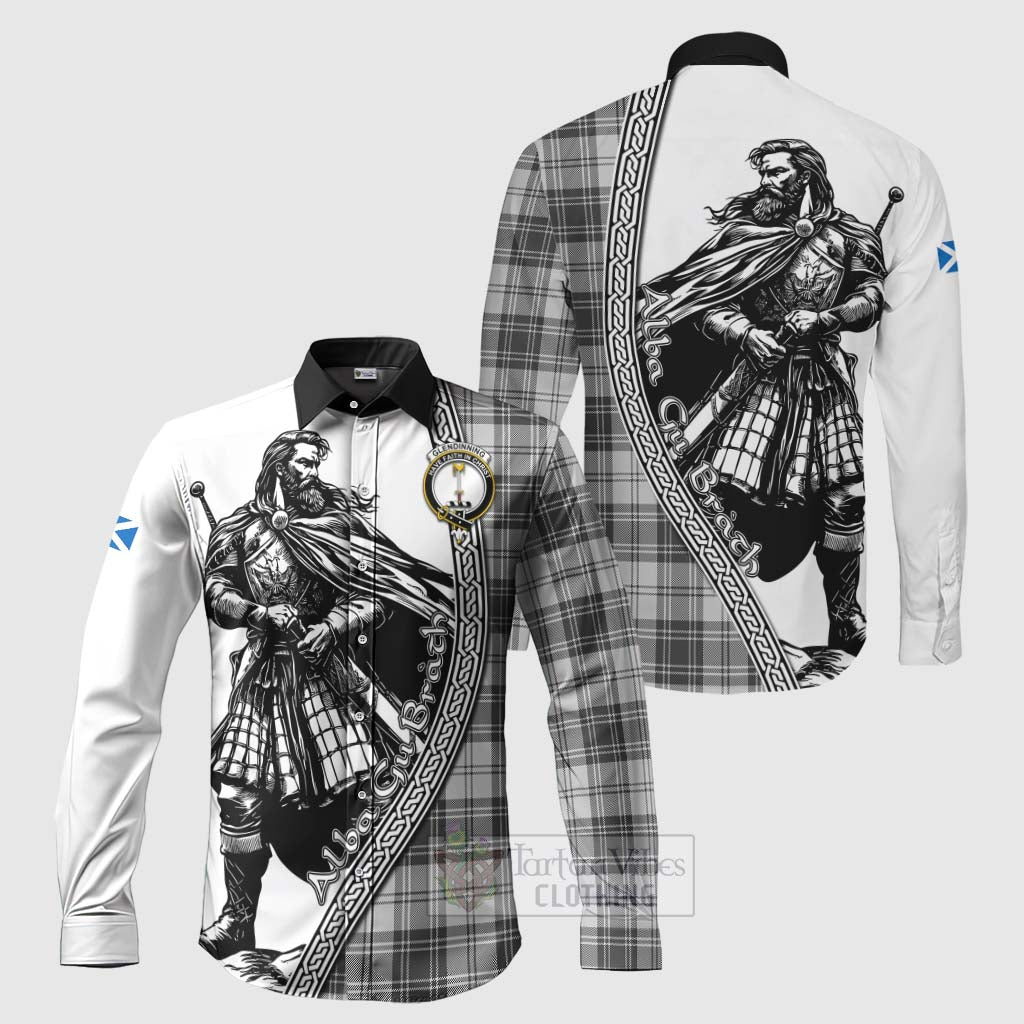 Glendinning Tartan Clan Crest Long Sleeve Button Shirt with Highlander Warrior Celtic Style Men's Shirt S - Tartan Vibes Clothing
