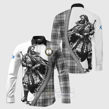Glendinning Tartan Clan Crest Long Sleeve Button Shirt with Highlander Warrior Celtic Style Men's Shirt S - Tartan Vibes Clothing