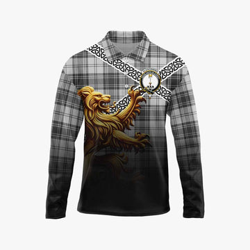 Glendinning Crest Tartan Long Sleeve Polo Shirt with Golden Lion Emblem Celtic Style Unisex - Tartan Vibes Clothing