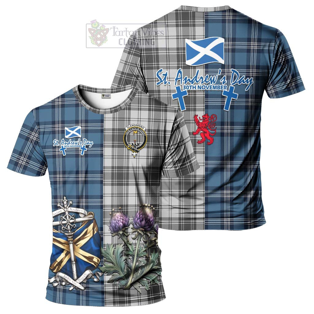Glendinning Tartan T-Shirt Happy St. Andrew's Day Half Tartan Style Kid's Shirt - Tartan Vibes Clothing