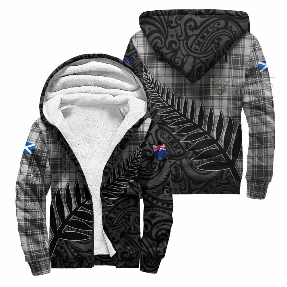 Tartan Vibes Clothing Glendinning Crest Tartan Sherpa Hoodie with New Zealand Silver Fern Half Style