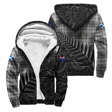 Tartan Vibes Clothing Glendinning Crest Tartan Sherpa Hoodie with New Zealand Silver Fern Half Style