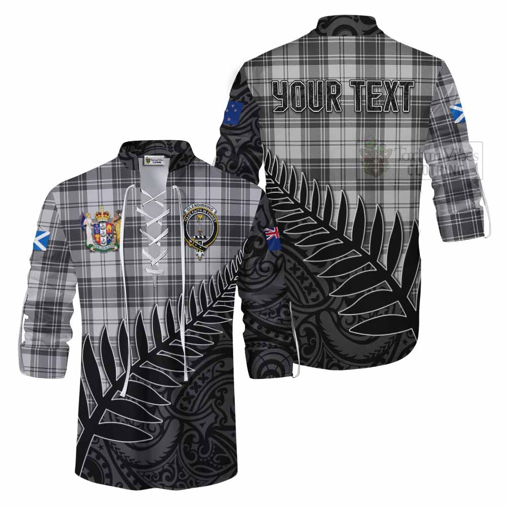 Tartan Vibes Clothing Glendinning Crest Tartan Ghillie Kilt Shirt with New Zealand Silver Fern Half Style