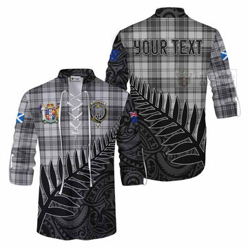 Tartan Vibes Clothing Glendinning Crest Tartan Ghillie Kilt Shirt with New Zealand Silver Fern Half Style
