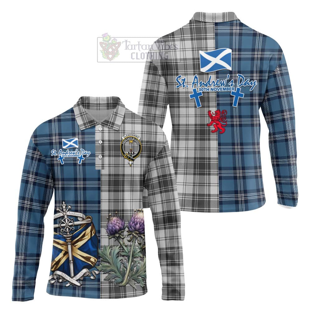 Glendinning Tartan Long Sleeve Polo Shirt Happy St. Andrew's Day Half Tartan Style Unisex - Tartan Vibes Clothing