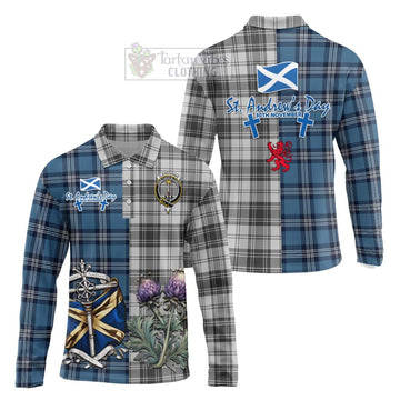 Glendinning Tartan Long Sleeve Polo Shirt Happy St. Andrew's Day Half Tartan Style Unisex - Tartan Vibes Clothing