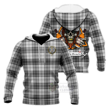 Glendinning Tartan Knitted Hoodie with Family Crest and Bearded Skull Holding Bottles of Whiskey Unisex Knitted Pullover Hoodie - Tartan Vibes Clothing