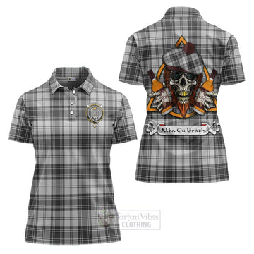 Glendinning Tartan Women's Polo Shirt with Family Crest and Bearded Skull Holding Bottles of Whiskey Women - Tartan Vibes Clothing