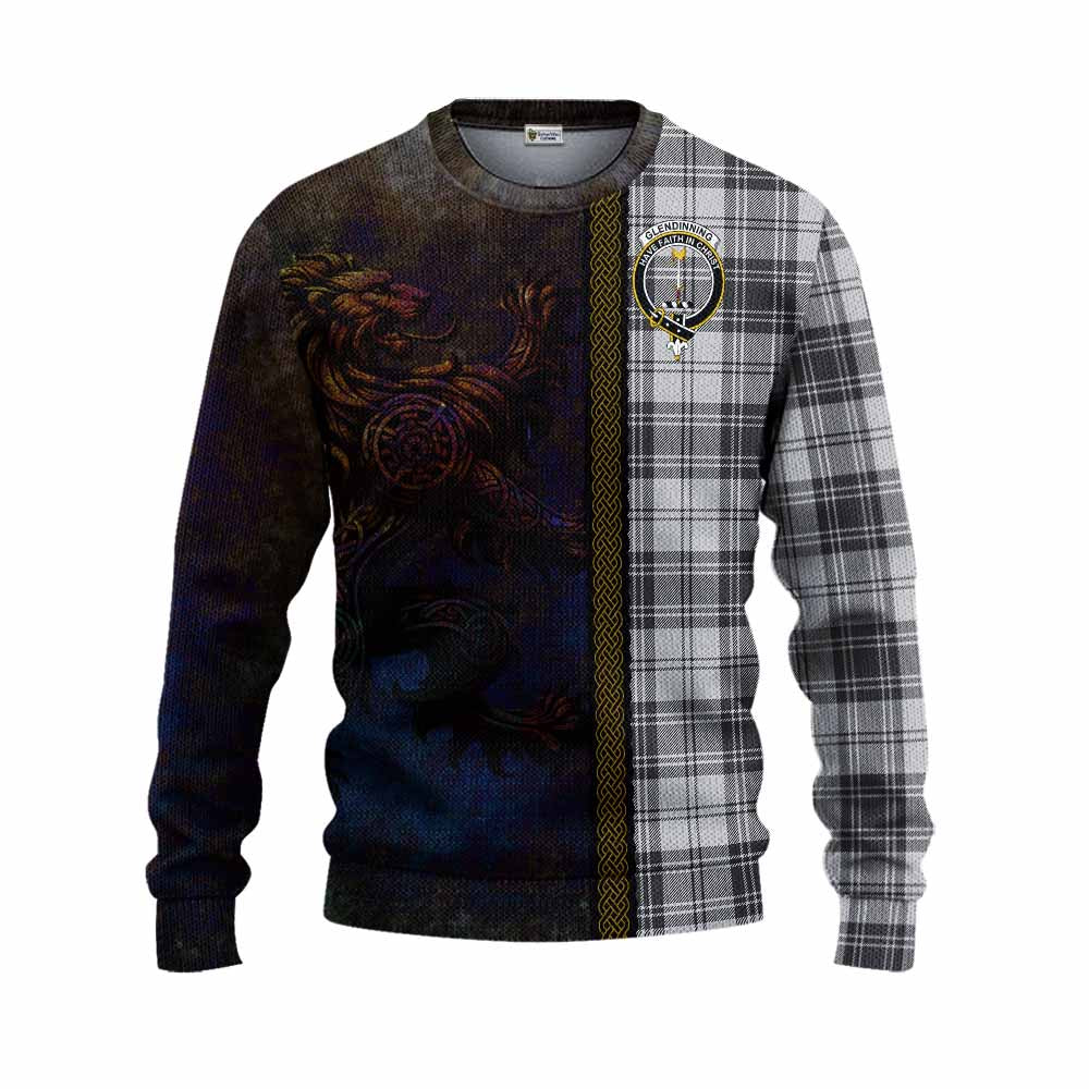 Tartan Vibes Clothing Glendinning Tartan Family Crest Knitted Sweater Alba Gu Brath Be Brave Lion Ancient Style