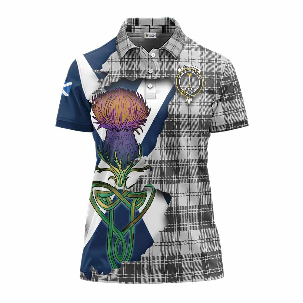 Tartan Vibes Clothing Glendinning Tartan Family Crest Women's Polo Shirt Scottish Thistle Celtic Inspired