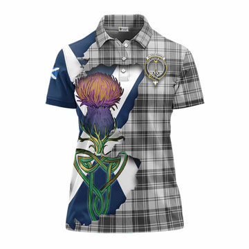 Tartan Vibes Clothing Glendinning Tartan Family Crest Women's Polo Shirt Scottish Thistle Celtic Inspired
