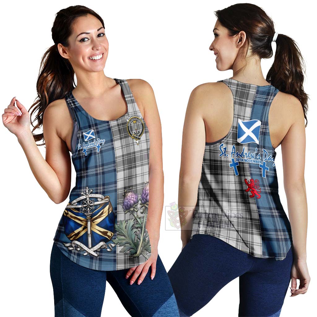 Glendinning Tartan Women's Racerback Tanks Happy St. Andrew's Day Half Tartan Style 4XL - Tartan Vibes Clothing