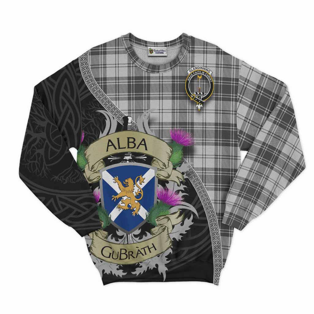 Glendinning Tartan Family Crest Sweatshirt Lion Rampant Royal Thistle Shield Celtic Inspired Unisex - Tartan Vibes Clothing