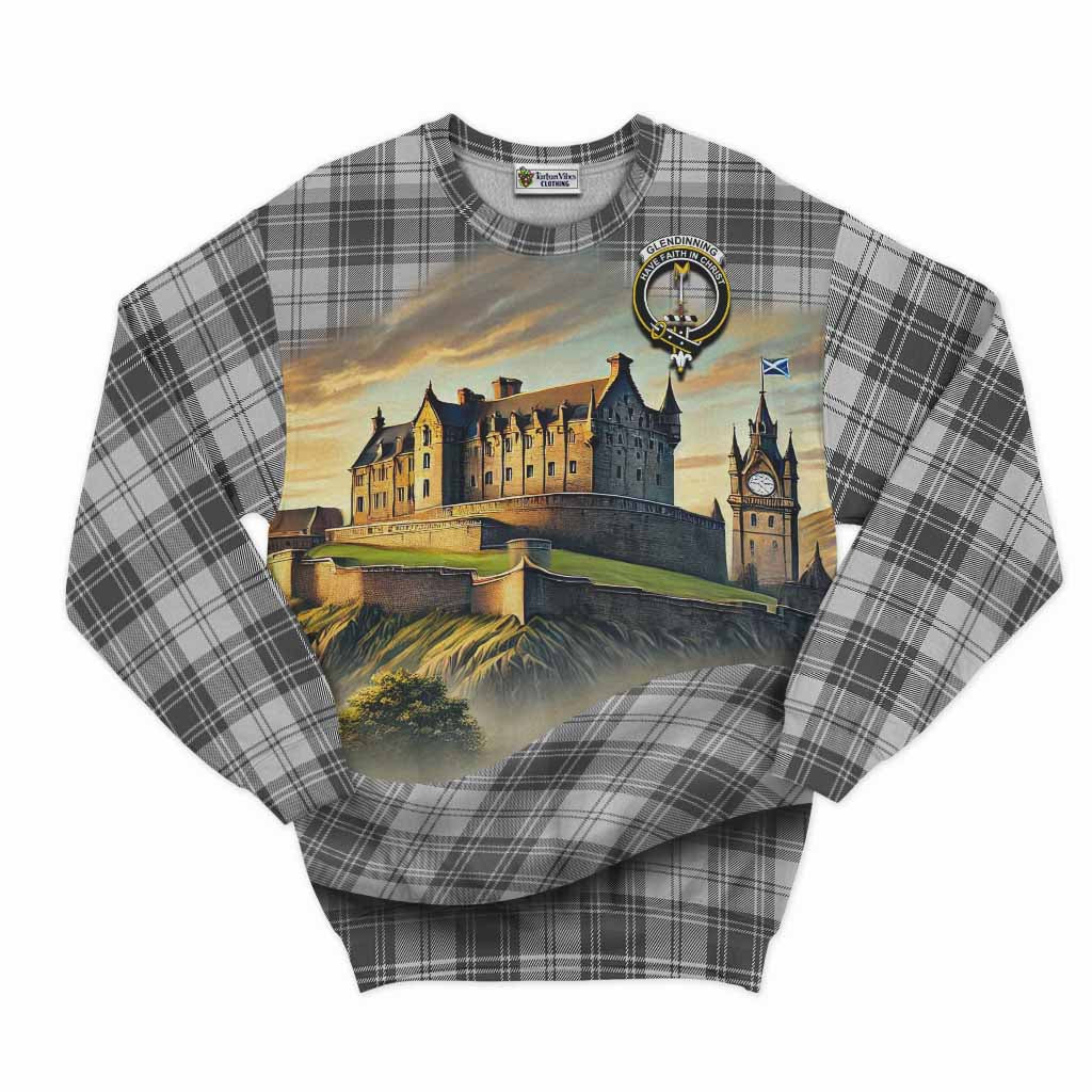 Glendinning Tartan Family Crest Sweatshirt with Scottish Ancient Castle Style Unisex - Tartan Vibes Clothing