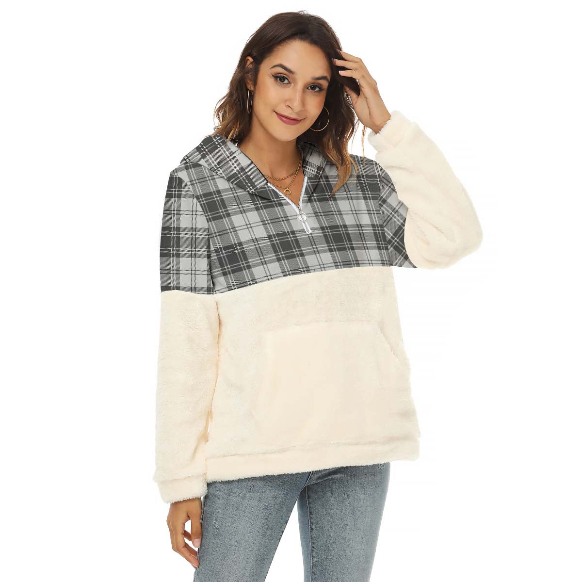Glendinning Tartan Half Style Women's Borg Fleece Hoodie with Half Zip Female - Tartan Vibes Clothing