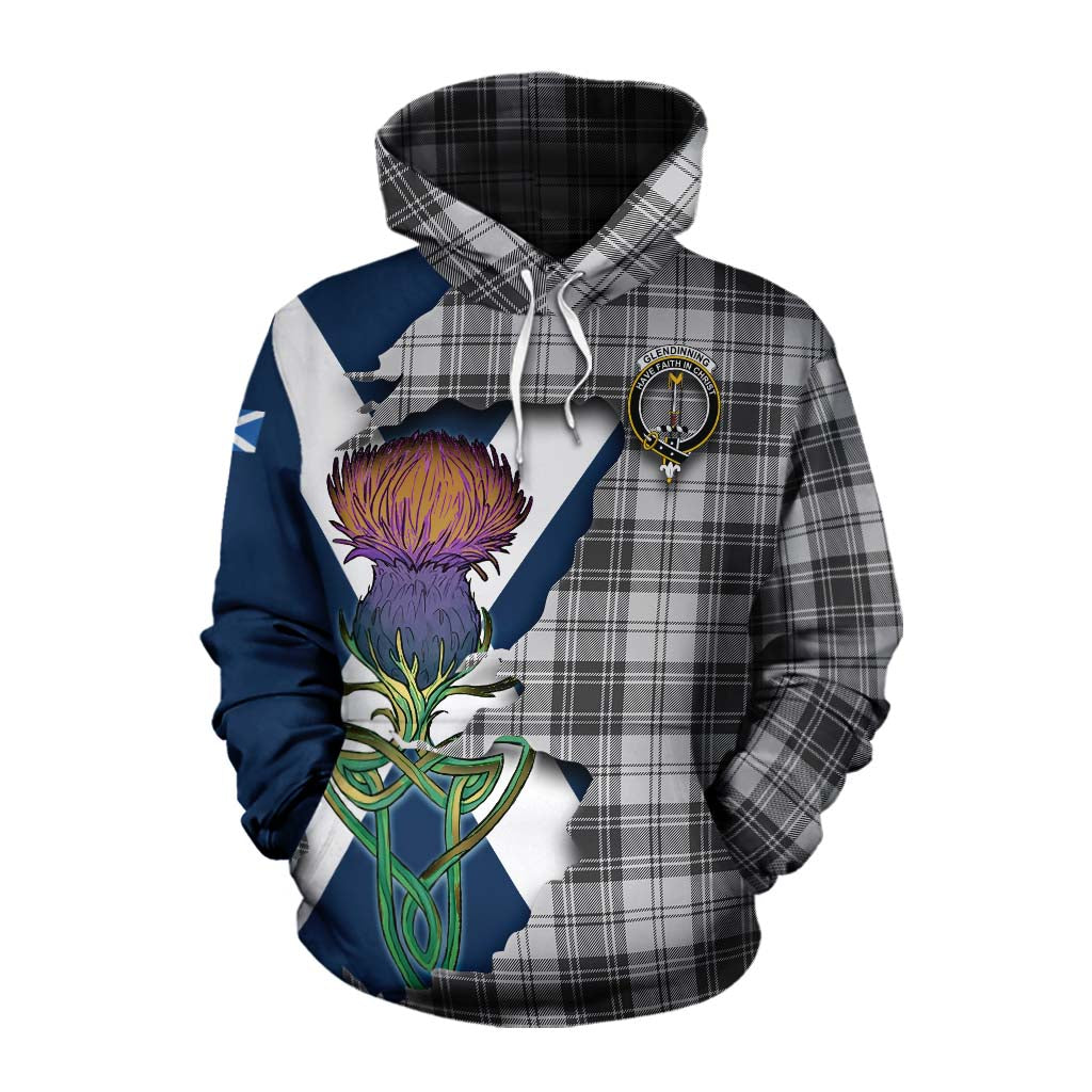 Tartan Vibes Clothing Glendinning Tartan Family Crest Cotton Hoodie Scottish Thistle Celtic Inspired