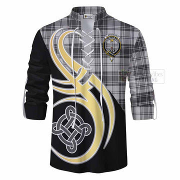 Glendinning Tartan Ghillie Kilt Shirt with Family Crest and Celtic Symbol Style - Tartan Vibes Clothing