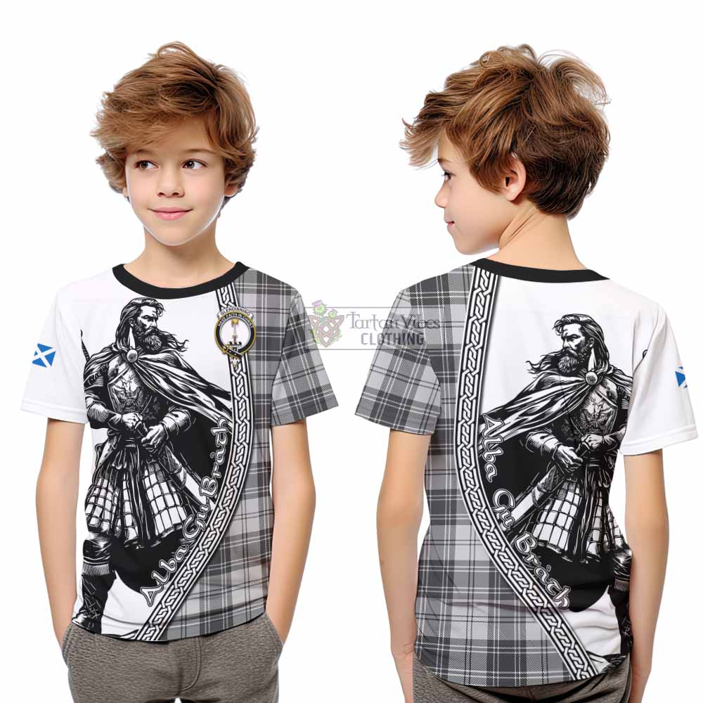 Glendinning Tartan Clan Crest Kid T-Shirt with Highlander Warrior Celtic Style - Tartan Vibes Clothing