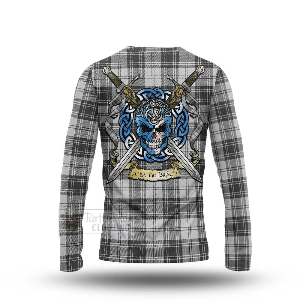 Glendinning Tartan Long Sleeve T-Shirt with Family Crest Celtic Skull Style - Tartan Vibes Clothing