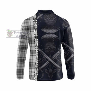 Glendinning Tartan Long Sleeve Polo Shirt with Family Crest Cross Sword Thistle Celtic Vibes - Tartan Vibes Clothing