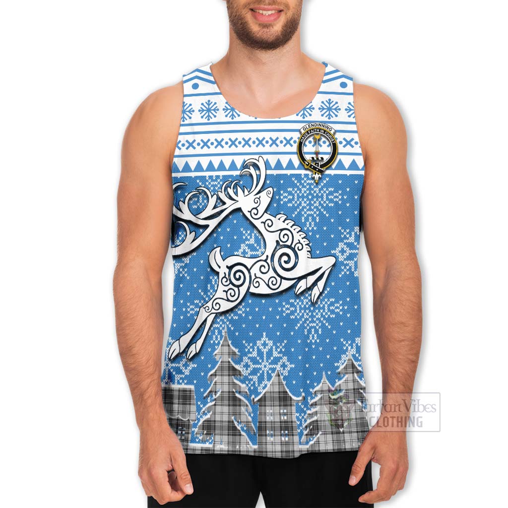 Tartan Vibes Clothing Glendinning Clan Christmas Men's Tank Top Celtic Reindeer Style