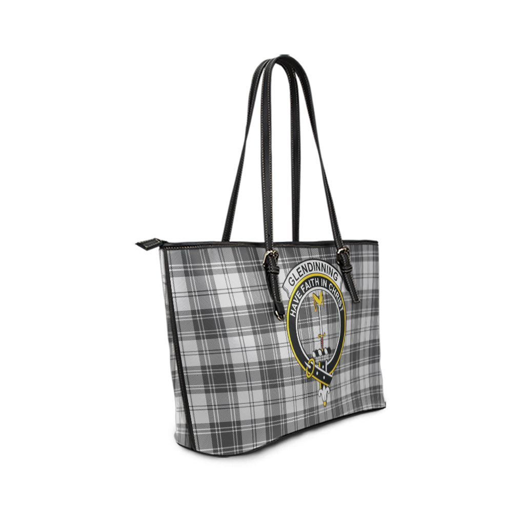 Glendinning Tartan Leather Tote Bag with Family Crest - Tartan Vibes Clothing