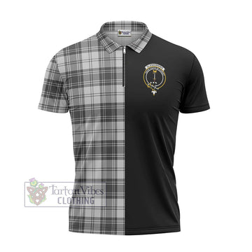Glendinning Tartan Zipper Polo Shirt with Family Crest and Half Of Me Style - Tartanvibesclothing Shop