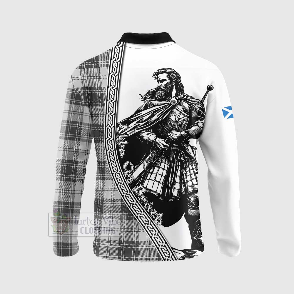 Glendinning Tartan Clan Crest Long Sleeve Polo Shirt with Highlander Warrior Celtic Style - Tartan Vibes Clothing