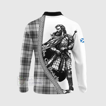 Glendinning Tartan Clan Crest Long Sleeve Polo Shirt with Highlander Warrior Celtic Style - Tartan Vibes Clothing