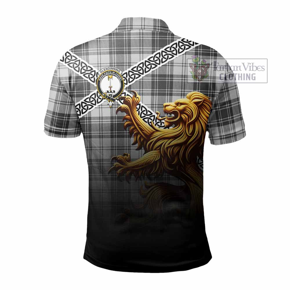 Glendinning Crest Tartan Polo Shirt with Golden Lion Emblem Celtic Style - Tartan Vibes Clothing