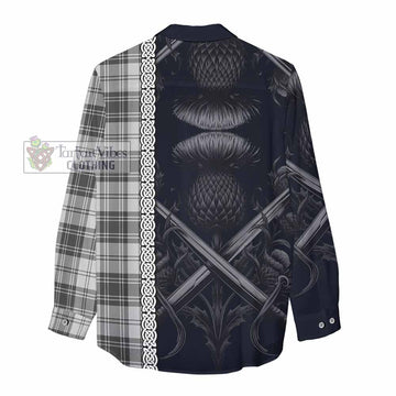 Glendinning Tartan Women's Casual Shirt with Family Crest Cross Sword Thistle Celtic Vibes - Tartan Vibes Clothing
