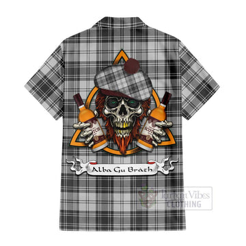 Glendinning Tartan Hawaiian Shirt with Family Crest and Bearded Skull Holding Bottles of Whiskey - Tartan Vibes Clothing