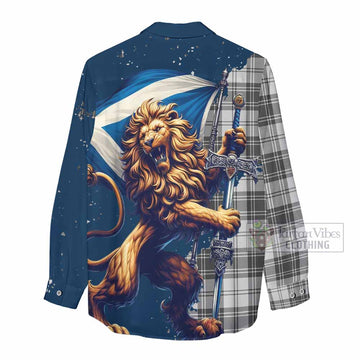 Glendinning Tartan Family Crest Women's Casual Shirt with Scottish Majestic Lion - Tartan Vibes Clothing