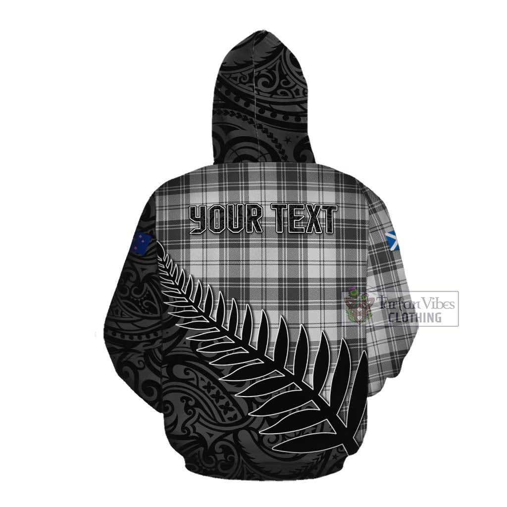 Tartan Vibes Clothing Glendinning Crest Tartan Cotton Hoodie with New Zealand Silver Fern Half Style