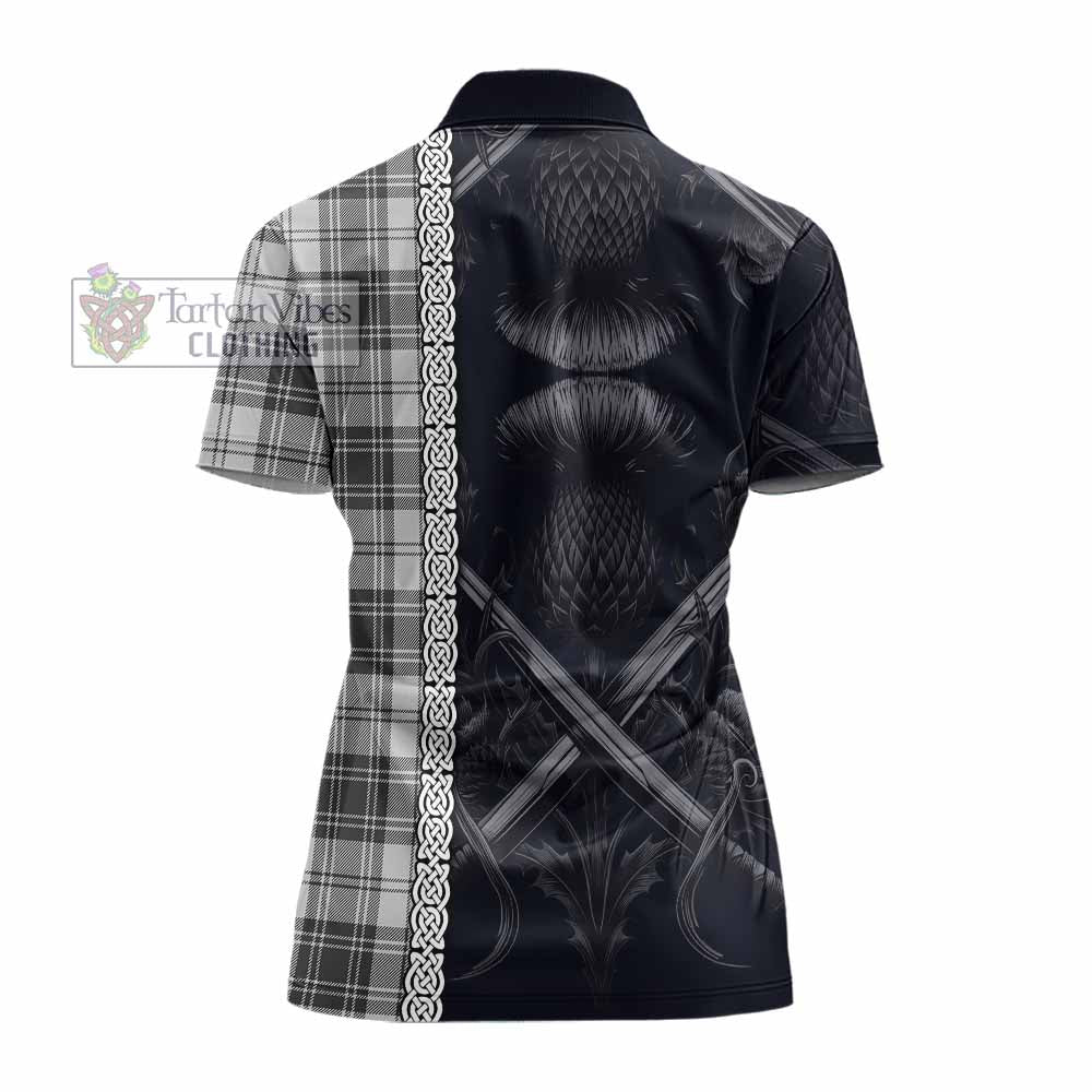 Glendinning Tartan Women's Polo Shirt with Family Crest Cross Sword Thistle Celtic Vibes - Tartan Vibes Clothing