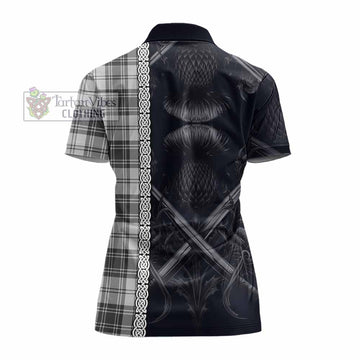 Glendinning Tartan Women's Polo Shirt with Family Crest Cross Sword Thistle Celtic Vibes - Tartan Vibes Clothing