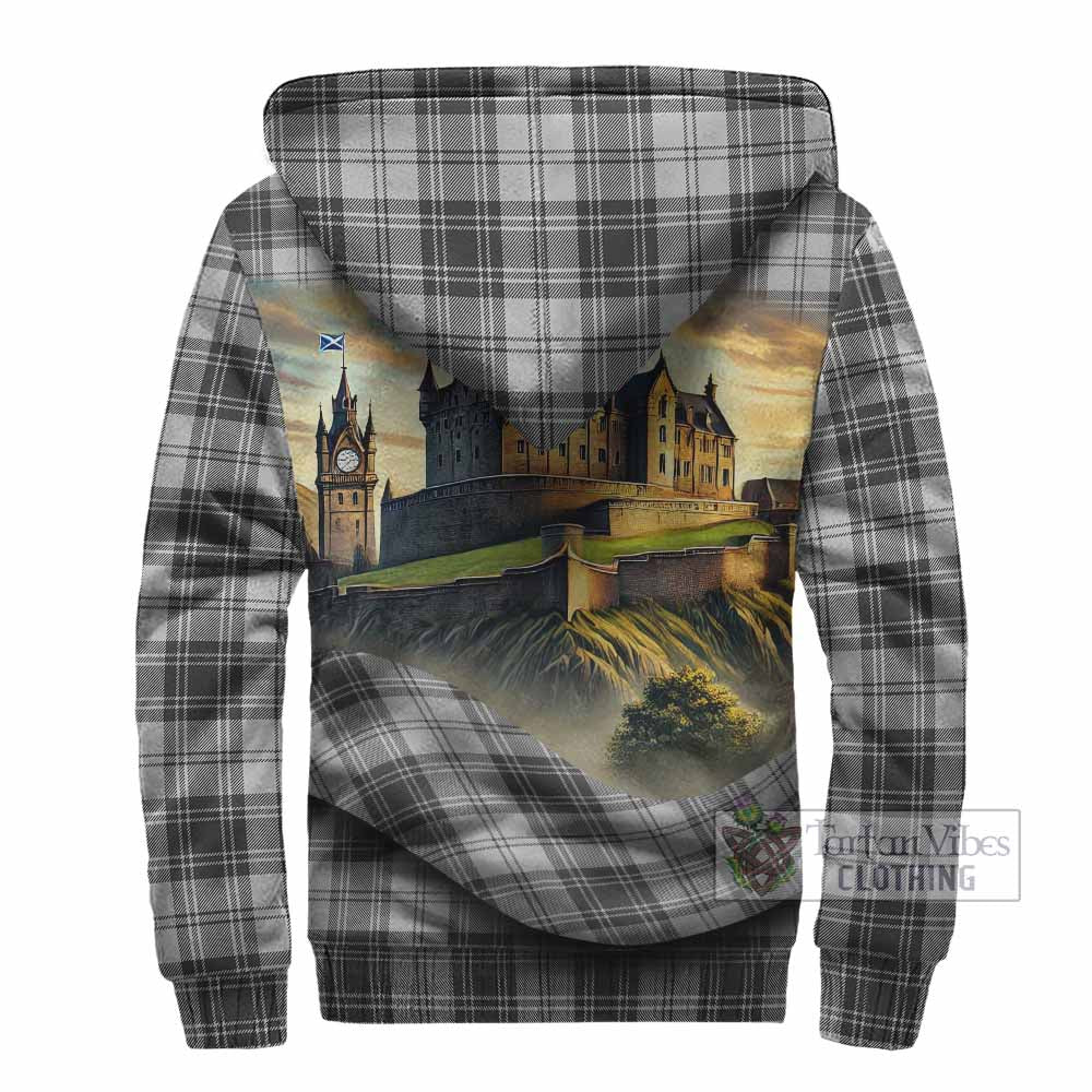 Glendinning Tartan Family Crest Sherpa Hoodie with Scottish Ancient Castle Style - Tartan Vibes Clothing