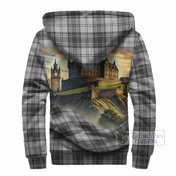 Glendinning Tartan Family Crest Sherpa Hoodie with Scottish Ancient Castle Style - Tartan Vibes Clothing