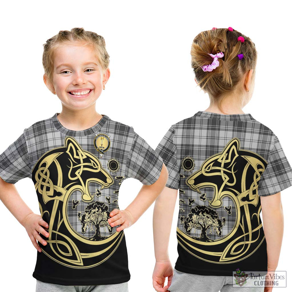 Glendinning Tartan Kid T-Shirt with Family Crest Celtic Wolf Style - Tartan Vibes Clothing